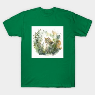 Watercolor Cat in Garden T-Shirt
